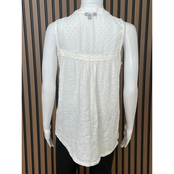 For Cynthia Women's Top Blouse White Cotton L Sleevless Lace Trim Boho Button - Picture 2 of 8